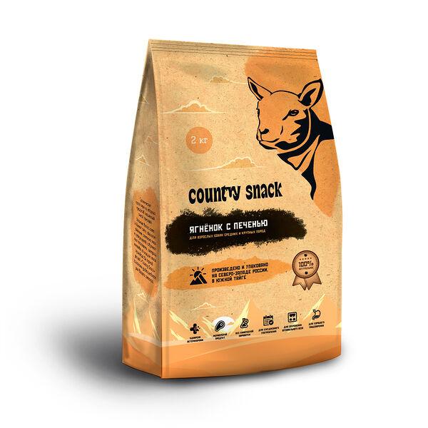 Country snack корм сухой для взрослых собак средних и крупных пород Ягненок с печенью
