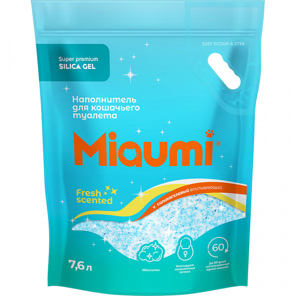 Силикагелевый наполнитель для кошачьего туалета Miaumi Silica Gel Fresh Scented впитывающий с ароматом свежести, 7.6 л, 3.2кг
