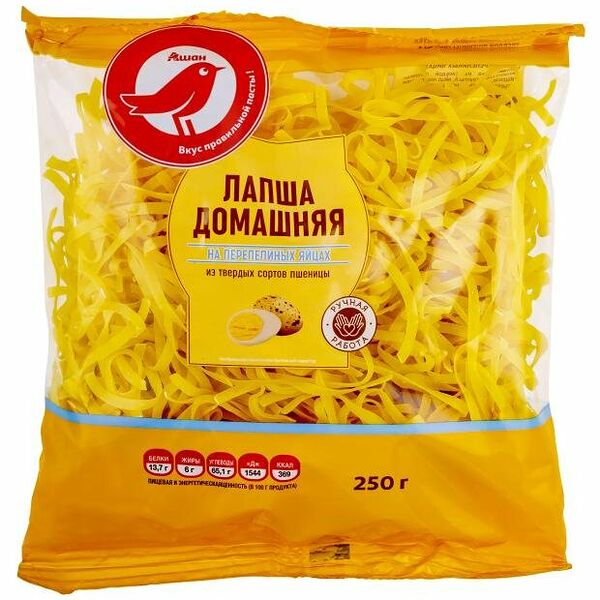 Лапша Ашан Красная птица домашняя на перепелиных яйцах