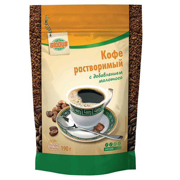 Кофе растворимый Глобус с добавлением молотого мягкий