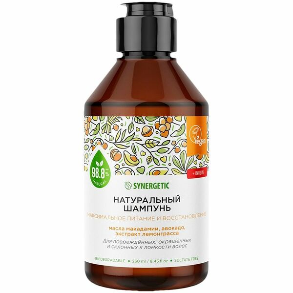 Шампунь Synergetic Максимальное Питание и Восстановление бессульфатный, 250мл