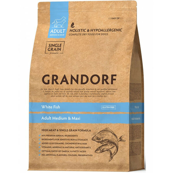 Сухой корм Grandorf White Fish для взрослых собак средних и крупных пород, белая рыба, 1 кг