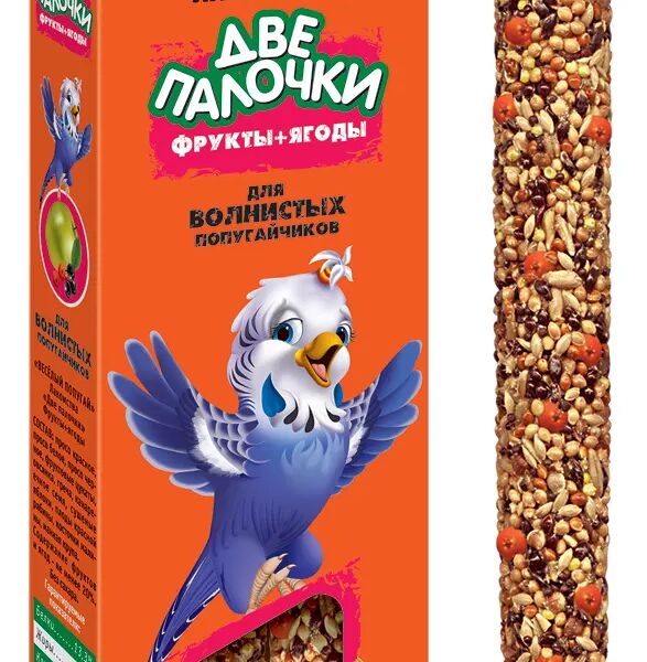 Зоомир Веселый попугай Лакомства палочки фрукты + ягоды для попугаев (2*35 г.)