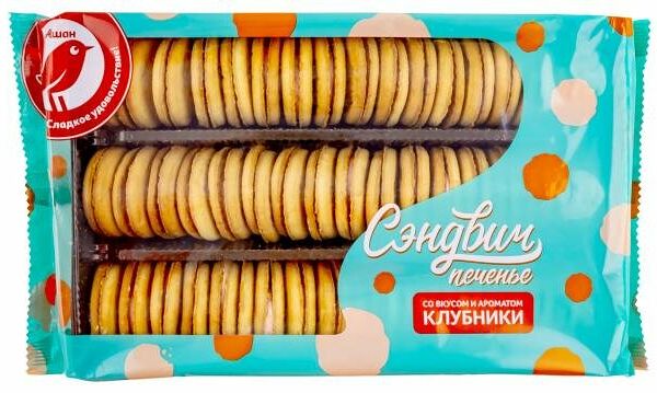 Печенье-сэндвич Ашан Красная птица со вкусом и ароматом клубники