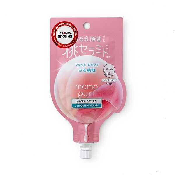 Маска-пленка Momo puri Отшелушивающая с пробиотиками, вит. А, c, e и керамидами Увлажнение и Упругость, Япония