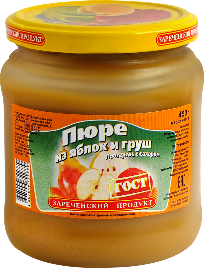 

Пюре фруктовое ЗАРЕЧЕНСКИЙ ПРОДУКТ из яблок и груш