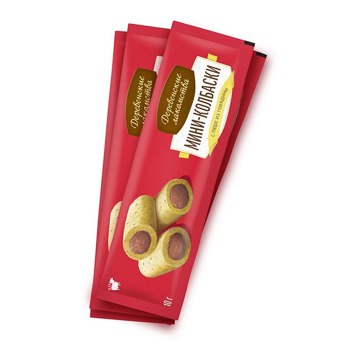 

Лакомство для кошек Деревенские лакомства Мини-колбаски с пюре из говядины 40 г