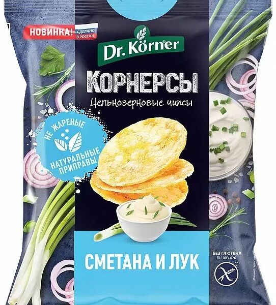Чипсы др. корнер 50 г цельнозерновые кукурузно-рисовые со сметаной и зеленым луком