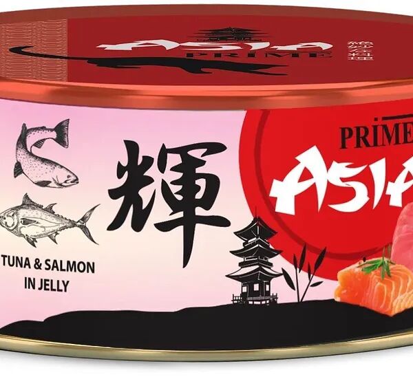 Влажный корм PRIME ASIA для любых кошек тунец с лососем в желе, 85 гр.