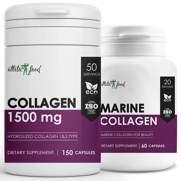 Atletic Food Hydrolized Collagen Type 1&3 150 капсул + Marine Collagen Type 1 60 капсул