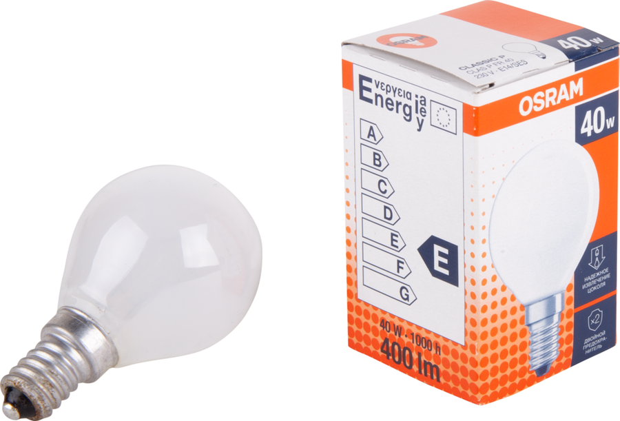 

Лампа накаливания Osram шар 40 Вт Е14 матовая