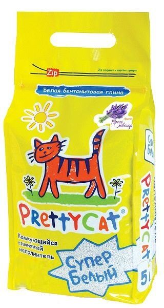 PrettyCat Супер белый наполнитель минеральный комкующийся с ароматом лаванды 10 кг.