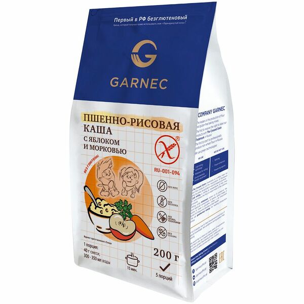 Каша Garnec пшенно-рисовая с яблоком и морковью, 200г