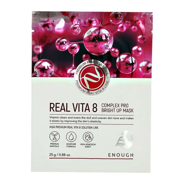 Маска для лица тканевая Enough Real Vita 8 Complex Pro Bright Up с комплексом витаминов 25 г