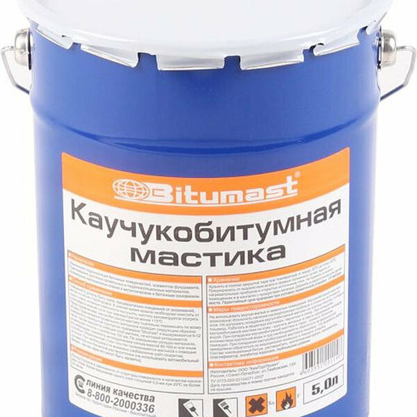 Мастика Bitumast, битумно-каучуковая, для наружных работ, 5л, черная