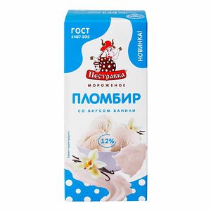 Мороженое ПЕСТРАВКА Пломбир со вкусом ванили 12%, без змж, брикет 240г