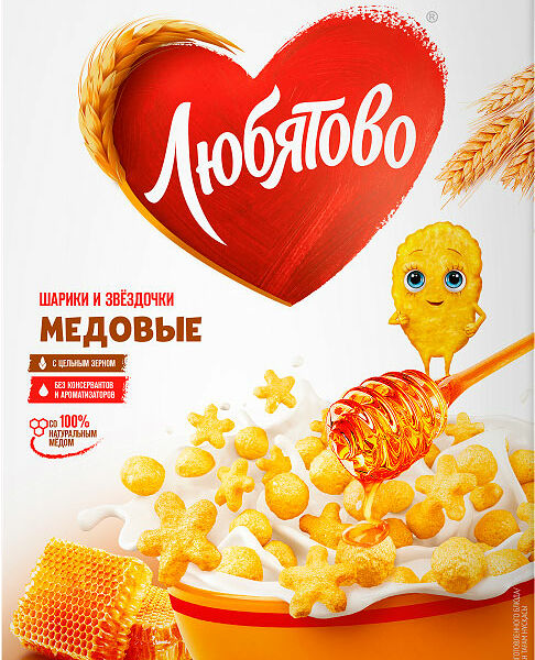 Готовый завтрак шарики и звёздочки Любятово Медовые