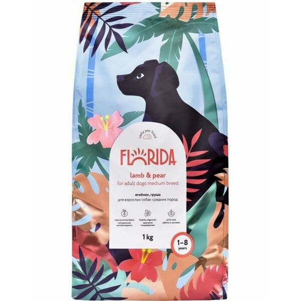 Сухой корм для собак Florida средних пород с ягненком и грушей 1 кг