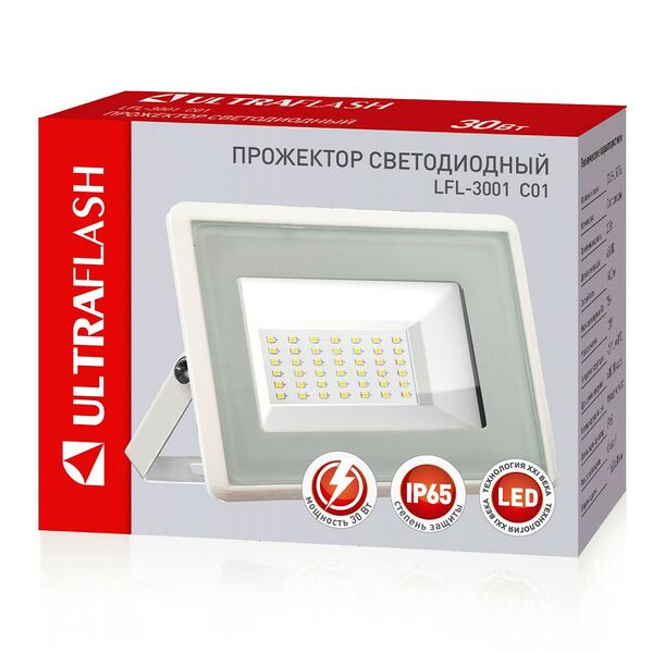 Прожектор ULTRAFLASH, LED SMD, 30 Вт, 230В, 6500К