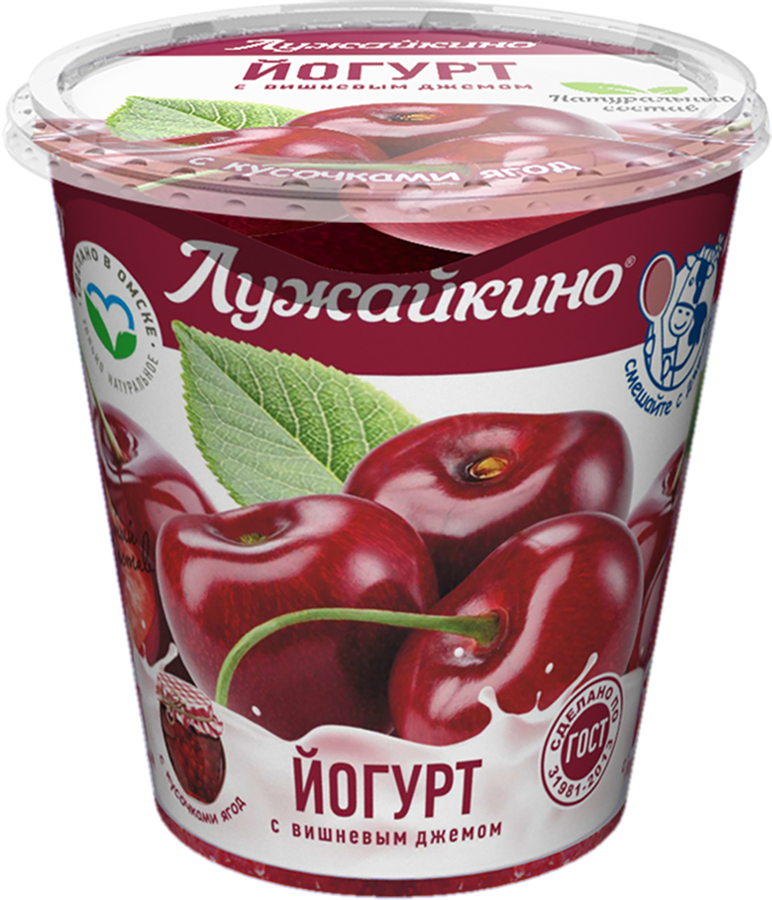 

Йогурт ЛУЖАЙКИНО с вишневым джемом 2,5%, бзмж, 290 г