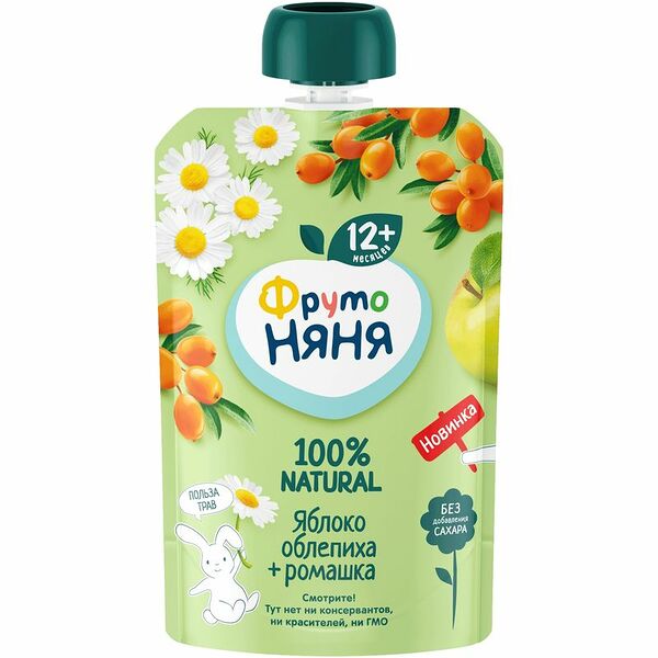 Пюре Фрутоняня из яблок и облепихи с ромашкой, 90 г
