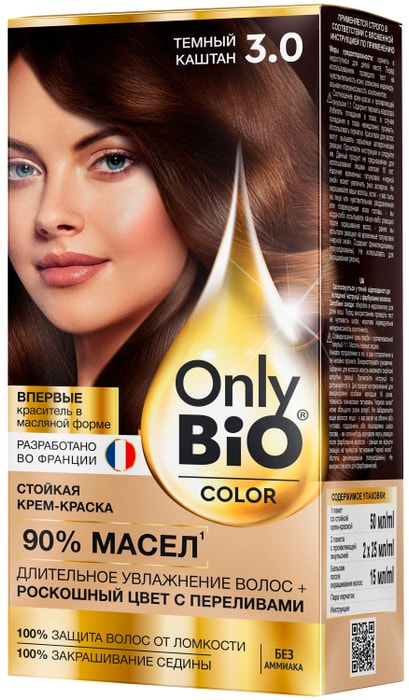 

Крем-краска для волос стойкая Only Bio Color 3.0 Тёмный каштан 115 мл