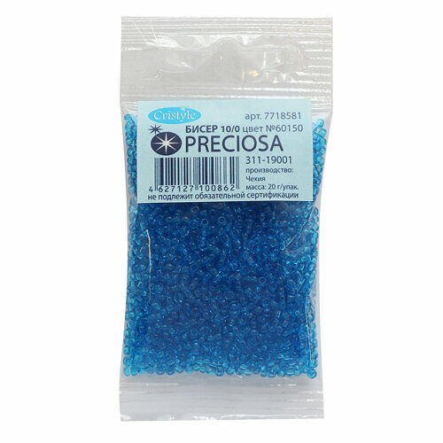 (60150) 311-19001-10/0 Бисер прозрачный 10/0, круг.отв., 20гр Preciosa,упак