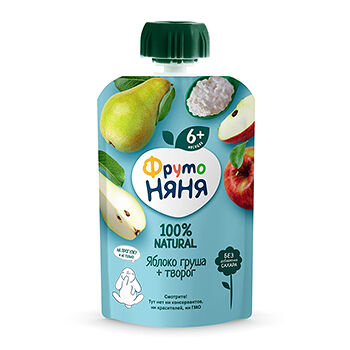 Пюре ФрутоНяня из яблок и груш с творогом, с 6 месяцев