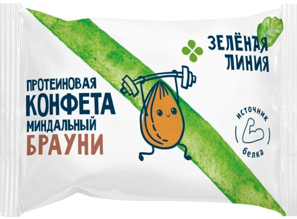Конфета Зеленая линия протеиновая Миндальный брауни 30г