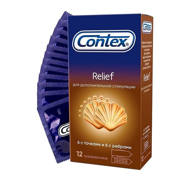 Презервативы Contex Relief с ребрами и точками, 12шт