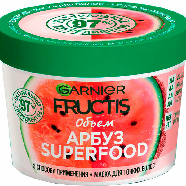 Маска для волос Garnier Fructis Объем Арбуз Superfood 3 в 1 390 мл