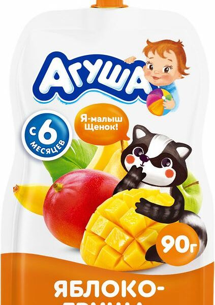 Пюре фруктовое Агуша яблоко-груша-банан-манго, с 6 месяцев