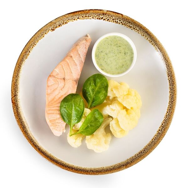 Лосось атлантический (сёмга) филе-кусок на пару с цветной капустой и соусом песто Азбука Life