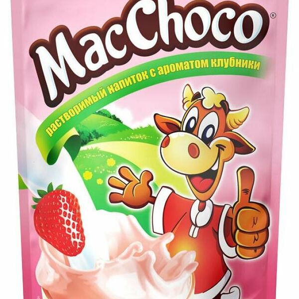 Какао MacChoco растворимый с ароматом клубники, 235 г