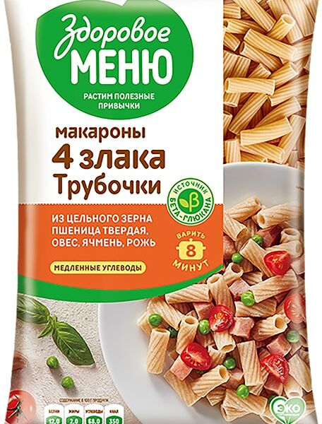 Макароны Dr Naturi Здоровое меню Трубочки 4 злака 400г