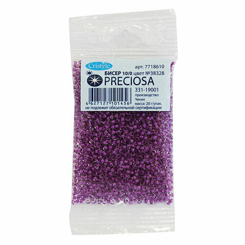 (38328) 331-19001-10/0 Бисер прозрачный с цветн. серед. и с покрытием 10/0, круг.отв., 20гр Preciosa,упак