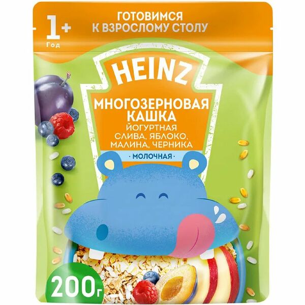 Каша многозерновая йогуртная Heinz Слива, яблоко, малина, черника с 1 года 200 г