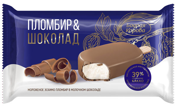Мороженое Бодрая Корова эскимо пломбир в молочном шоколаде 65 г