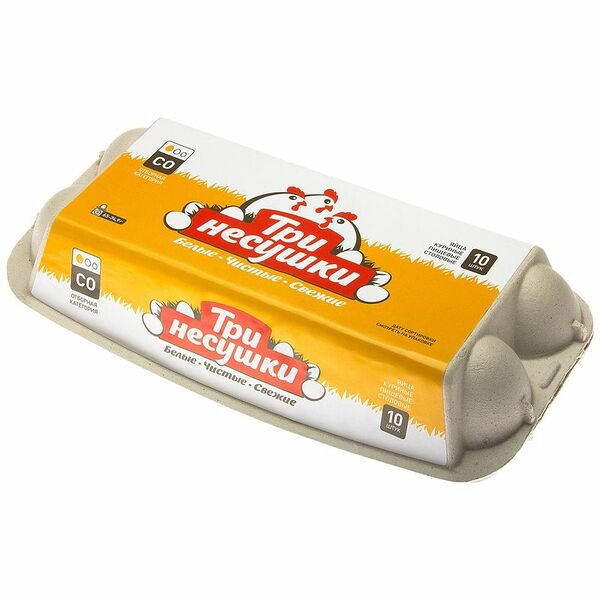 Яйца куриные пищевые столовые Три несушки отборной категории С0 белые, 10 шт.