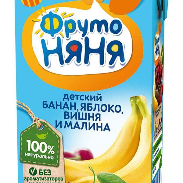 Нектар ФрутоНяня Банан, яблоко, вишня и малина, с 3-х лет