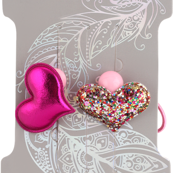 Набор резинок для волос B&H Сердце, с мульти блестками, розовое сердце, Арт. W0010, 2шт