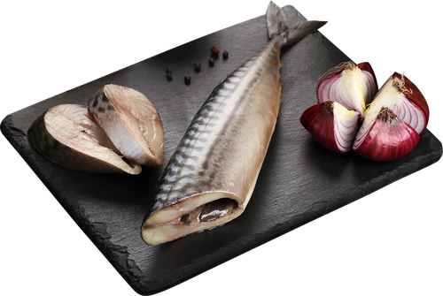 

Скумбрия Атлантическая пряного посола Лента Fresh потрошеная без головы фасованная весовая