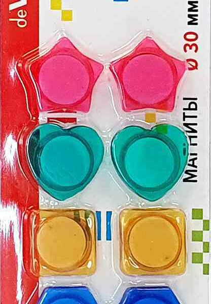 Магниты для доски офисной deVENTE полупрозрачные тонированные, 8 шт.