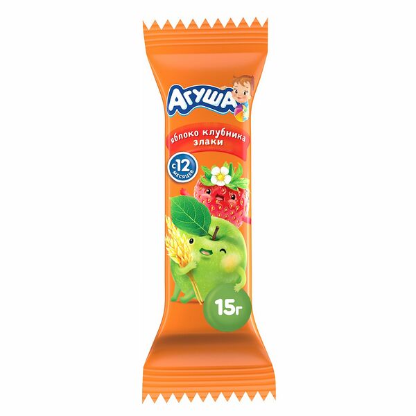 Фруктовый батончик Агуша Яблоко-клубника-злаки, с 12 месяцев