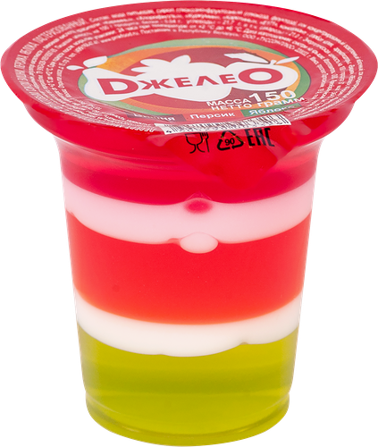 Десерт многослойный Джелео с фруктовым соком вишни, персика, яблока