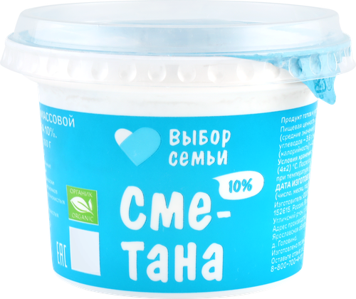 

Сметана ВЫБОР СЕМЬИ 10%, без змж, 180г