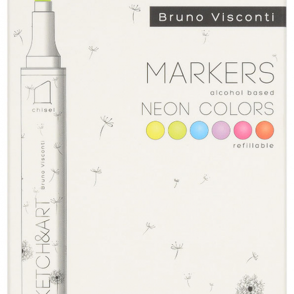 Маркеры BrunoVisconti Neon colors для скетчинга, 6 цветов