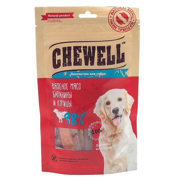 лакомство для собак всех пород Вяленое мясо баранины и курицы, уп.