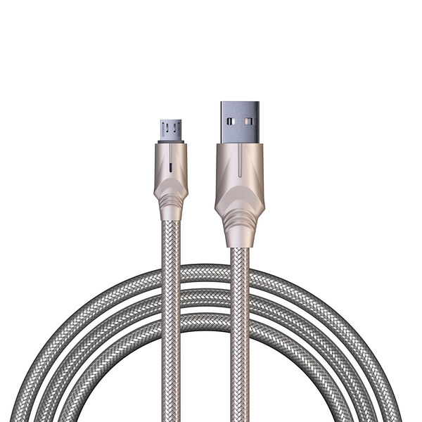 Кабель для зарядки серебро BY micro usb 1 м быстрая зарядка qc3.0 штекер металл, серебристый