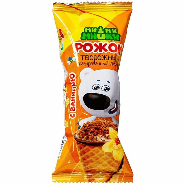 Десерт творожный Ми-Ми-Мишки с ванилью глазированный в вафельном сахарном рожке 15%, 35г